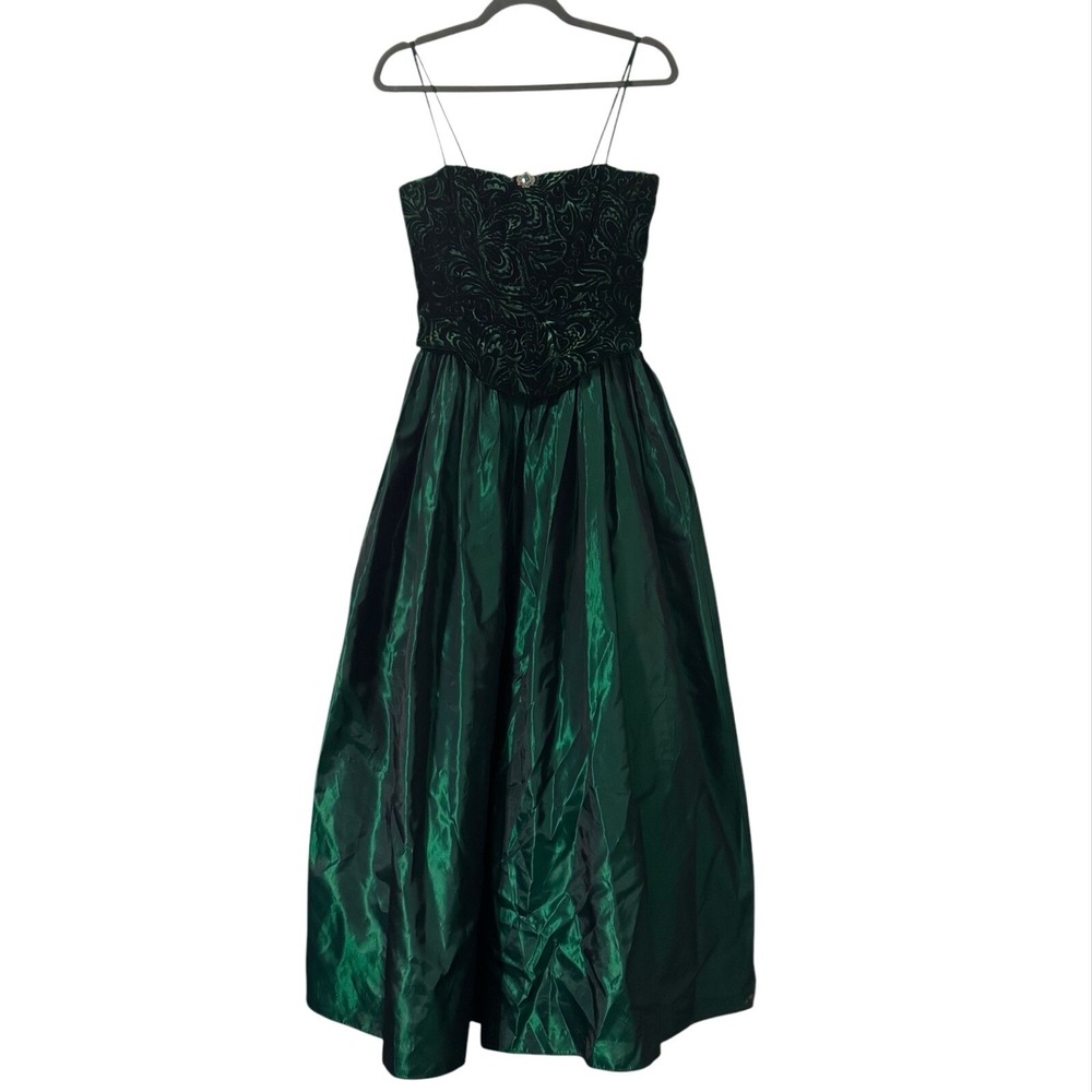 VTG Y2K Cache Jessica McClintock Gown Sz 6 Emerald Green Velvet Corset Prom Ball - Picture 2 of 10